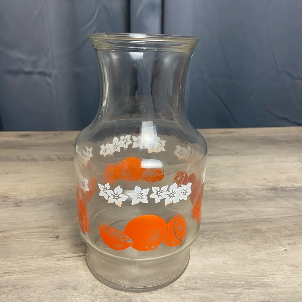 Vintage Anchor Hocking Orange Juice Jar Container - Oranges & White Blossoms 2qt